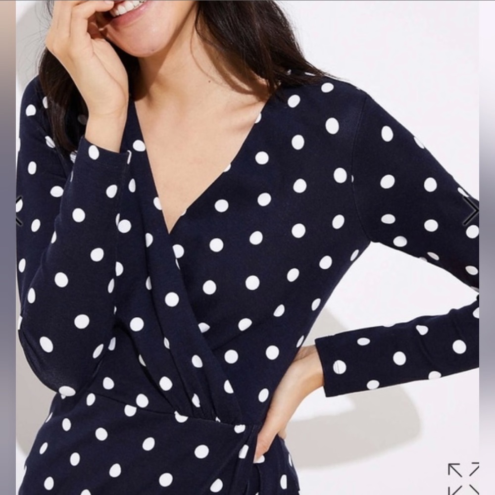 LOFT Navy and White polka dot dress